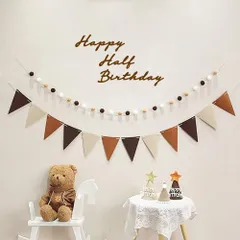 Half お祝い 飾り 飾り 飾り 飾り 子供 Birthday 写真背景 大人 誕生日 誕生日 誕生日 バースデー Party birthdayフェルト生地バナー、フェルト生地フラッグガーランド、フグボールガーランド、 half 壁に飾る用のhappy 高級