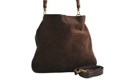 GUCCI グッチ バンブー 2Way ショルダーハンドバッグ スエード レザー ブラウン ジャンク 7343M
