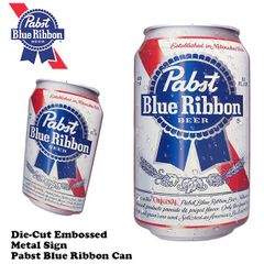 ダイカット エンボス メタルサイン Pabst Glass Blue Ribbon Can【パブストビール 看板】