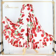 フラメンコ 衣装 ファルダ スカート 白 赤 花柄 軽い 光沢 薔薇 緑 ホワイト系 レッド系 スカート ふんわり ボリュームアップ ダンス用 衣装 ペチコート おしゃれ かわいい フェスティバル レディース 薔薇柄 花モチーフ 鮮やか 軽量