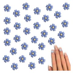 ネイルパーツ 花 8ｍｍ 青 蓄光 50個 フラワー 3Ｄ 立体 ぷっくり くすみ 樹脂 ミニ 貼り付け カボション レジン デコパーツ アクセサリー ハンドメイド 手芸 パーツ BD4115
