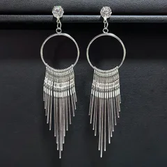 [110mm～] 超ロング 大振り フリンジ タッセル シャンデリアピアス（クリスタルクリア×シルバーカラー）ベリーダンス ボヘミアン 舞台 衣装 パーティ 映画 CH-010-SV