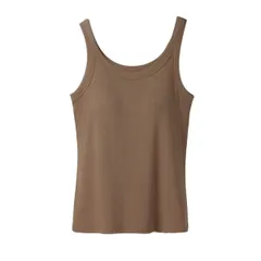 ブラトップ タンクトップ カップ付き レディース リブ編み Uネック しっかりした生地 パッド付 オシャレ 上品 さらさら シンプル 無地 ストレッチ 黒 白 rr-035