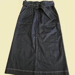 美品【stola.】ロングスカート｜M｜ベルト付 オフィス〇｜黒のサムネイル