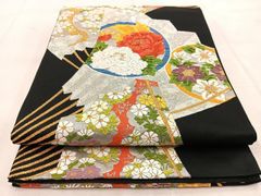 平和屋着物◎六通柄袋帯 霞文 陶漆箔 正絹 逸品 CAAT4884ft