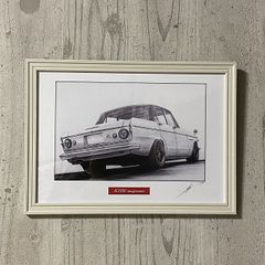 日産 ニッサン スカイライン S54　鉛筆画　名車 旧車 ノスタルジックカー イラスト 絵画 デッサン 絵　A4サイズ   額付き 作者直筆サイン入り 車好き 男性 向け バースデー  退職祝い ギフト クリスマス プレゼント にも最適