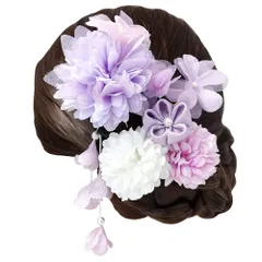 袴 着物 花 振袖 4点セット 和装 飾り 卒業式 髪 結婚式 成人式 髪留め 七五三 高級造花 浴衣 ヘアアクセサリー 髪飾り 4カラー OTAKUMARKET (パープル)