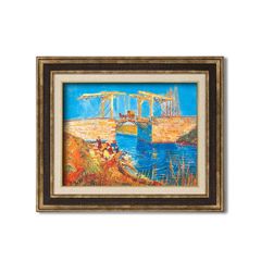☆秀作☆ 手書き油絵 ゴッホ アルルの跳ね橋 額付 肉筆絵画 インテリア