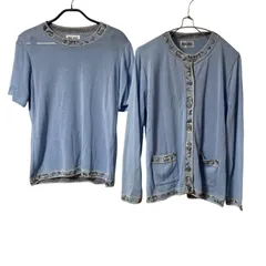 TR14【美品】ROYAL VERDY ロイヤルベルディ ニットアンサンブル カーディガン カットソー ライトブルー