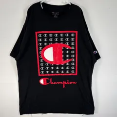 古着 チャンピオン Champion 半袖Tシャツ 大判 プリント ロゴ 大きいサイズ 肉厚 クルーネック XL  ブラック メンズ