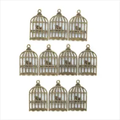 T-226X アンティーク チャーム【鳥かご】10個セット 金古美 フェザー 翼 羽根 鳥籠 鳥カゴ 小鳥 ピアス イヤリング ブレスレット ネックレス ハンドメイド アクセサリー パーツ
