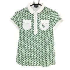 【美品】パーリーゲイツ 半袖ポロシャツ グリーン×白 バード柄 胸ポケット  レディース 0(S) ゴルフウェア PEARLY GATES