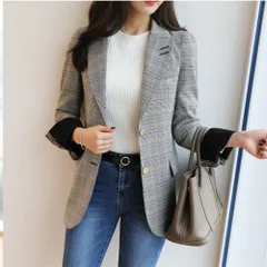 ☆ ベージュ ☆ M ☆ レディース ジャケット チェック柄 カジュアル テーラードジャケット レディース テーラード ジャケット チェック ミドル丈 羽織もの 冬 秋冬 カジュアル オフィス 通勤 ビジネス 面接 就活 ライトアウター オシャレ かわいい