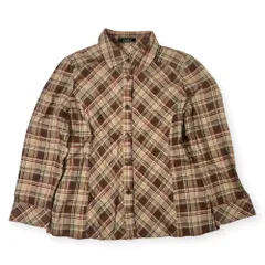 リネン混 Leilian レリアン チェック 長袖 シャツ /ベージュ系 レディース