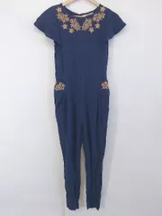 ◇ CORTES WORKS 刺繍 フレンチスリーブ オールインワン サイズ38 ネイビー ライトブラウン系 レディース P  【中古】 【1210200002202】のサムネイル