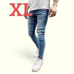 スキニー デニム パンツ ストレッチ ジーンズ ライトブルー　XLサイズ