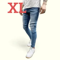 2:スキニー デニム パンツ ストレッチ ジーンズ ライトブルー　XLサイズ
