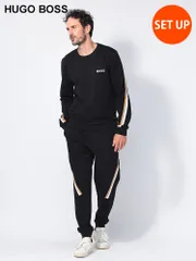 HUGO BOSS (ヒューゴボス) シグネチャーテープ トレーナー スウェットパンツ 上下セット HB50521885 メンズ (ブラック)