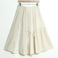 【美品】ノリアキ工房★リネンスカート　レースとカットワークデザイン　ナチュラル可愛い　生成り系　z12777