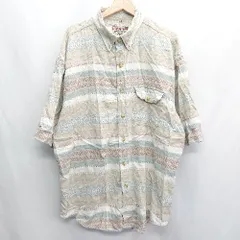 ◇ ⊂ American Design ボーダー柄 エスニック 半袖 シャツ サイズXXL ベージュ系 メンズ E  【1409100039962】のサムネイル