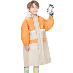 ☆ オレンジ×ベージュ ☆ XL ☆ レインコート キッズ ランドセル対応 収納バッグ付き おしゃれ レインコート キッズ ランドセル対応 キッズレインコート レインウェア 収納バッグ付き 収納袋付き 雨具 カッパ ポケット 透明窓 子ども 子供 こども