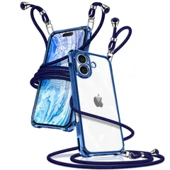 iPhone 16 Plus 用 ケース クリア ショルダー iPhone16plus スマホケース アイフォン16plus カバー 肩掛け 斜めかけ 縄掛けケース 透明 薄型 軽量 TPU 携帯ケース 紐付き 斜めがけ 織りストラップ付き 長さ調整可能 取り
