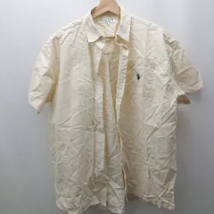 ◇ ⊂ U.S. POLO ASSN. フロントボタン　ロゴ刺繡　大人　ロイヤル 半袖 シャツ サイズF アイボリー系 メンズ E  【1505290010481】