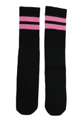 SkaterSocks ロングソックス 靴下 男女兼用 ソックス スケート スケボー チューブソックス Mid calf Black tube socks with BubbleGum Pink stripes style 2 19Inch 19インチ SKA