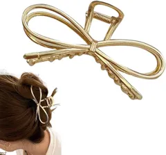 Liebendo バンスクリップ ヘアクロー ヘアクリップ しっかり おしゃれ かわいい メタル リボン まとめ髪 オフィス 韓国風 レディース ヘアアクセ(ゴールド)
