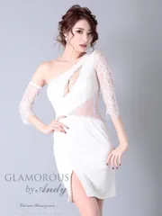 ホワイト[GMS-V605]【GLAMOROUS by Andy / グラマラスバイアンディ】ストレッチ/ ワンカラー/ バストカット/ ワンショルダー/ ウエスト透け/ タイト/ ミニドレス / キャバドレス