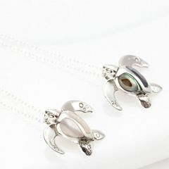 Silver 925 Necklace Pendant, Turtle/Honu (Sea Turtle) Design, Rhinestone, Hawaiian Jewelry, Shell, Free Shipping via Mail, Perfect Gift, Autumn/Winter, Very Popular