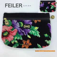 美品 🔶 FEILER フェイラー ／ フェイラーポーチ ／ シュニール織 ／ 総花柄 ／ フェイラーバッグ ／ 化粧ポーチ ／ 小物入れ ／ 開口部 ファスナー式 ／ ブラック