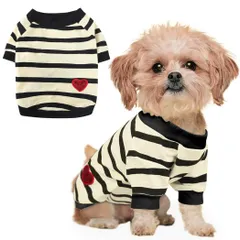 新品 AmzBarley 犬 服 春夏 Tシャツ 半袖 ストライプ ハート柄 スパンコール 犬服 夏服 シャツ 丸首 カジュアル 柔らかい おしゃれ かわいい 脱毛保護 防虫 ペット 犬用 服 ドッグウェア 洋服 子犬 猫 中小型犬 室内 お散歩 お出かけ ラ