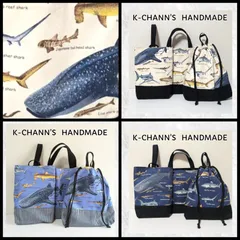 🦈サメ図鑑🦈　①ネイビー②生成り③水色　🦈入園入学準備3点セット　レッスンバック　上履き　幼稚園　保育園　小学校