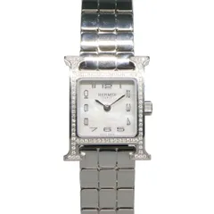 新品仕上げ済み　HERMES Hウォッチ ダイヤベゼル（天然・鑑別書付） HERMES エルメス Hウォッチミニ ダイヤベゼル ブランドオフ ステンレス
