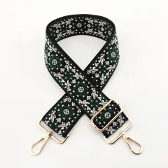 ☆ E（ブラック×グリーン花） ☆ ショルダーストラップ ショルダーベルト 刺繍 ショルダーストラップ バッグ 刺繍 幅広 太め ショルダーベルト バッグ用 バック バック用 ショルダーストラップのみ エスニック 交換用 肩掛け 斜めがけ おしゃれ オシャレ