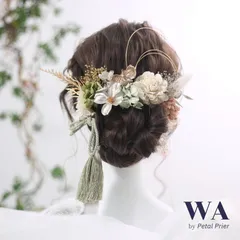 髪飾り【グリーン】ドライフラワー ブライダル ウェディング 成人式　K-12