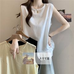 シンプルなフリルの裾ラウンドネックベストシングルブレストデザインカジュアルスリム甘い
