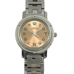 【HERMES】エルメス クリッパー CL4.210 腕時計 ステンレススチール レディース クォーツ デイト オレンジ文字盤