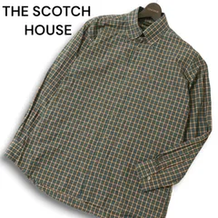 THE SCOTCH HOUSE スコッチハウス 通年 ロゴ刺繍★ 長袖 チェック ボタンダウン シャツ Sz.L メンズ