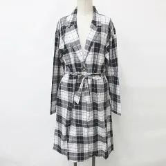 グローバルワーク GLOBAL WORK コート チェスターコート ガウン ロング 長袖 ベルト付き チェック ブラック ホワイト グレー ベージュ 黒 白 M