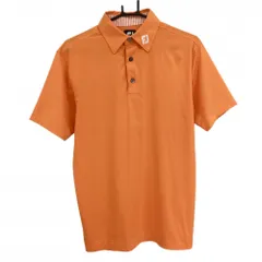 【美品】フットジョイ 半袖ポロシャツ オレンジ 襟内側ストライプ 襟ロゴ刺しゅう メンズ M ゴルフウェア FootJoy