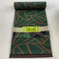 反物 秀品 紬 幾何学 緑 正絹 【中古】