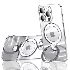 新品 JOOBOY iPhone 13 Pro Max 用 ケース MagSafe対応 クリア リング付き メッキ仕上げ レンズカバー付き ソフトTPU 耐衝撃 傷に強い背面 ワイヤレス充電 ストラップホール付き アイフォン 13 プロマックス 磁気カバー (