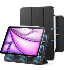 ★ESR iPad Air 13インチ ケース (M3/M2、2025/2024) iPad Pro 12.9 専用カバー 第6/5/4世代(2022/2021/2020) 強力マグネット吸着式 スリムな三つ折りスタンドケース Reboundシリーズ ブラック