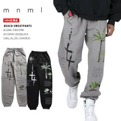 mnml スウェットパンツ 裏パイル メンズ グレー/黒 大きいサイズ ミニマル スウェット ロングパンツ ゆったり パンツ おしゃれ 総柄 十字架 スカル グラフィティ ヤシの木 b系 ヒップホップ ファッション ストリート系 ハイ 22ML-FW359W