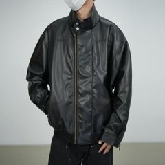 ADAMASTE リブハイネックダブルジップブルゾン レザージャケット 
