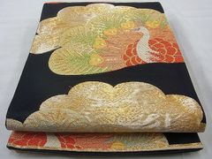 高級 洒落帯 袋帯 ♢ 正絹 黒地 金糸 鶴 R424 - メルカリ