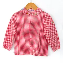 ミキハウス ブラウス シャツ トップス 長袖 チェック柄 日本製 ベビー 女の子用 90サイズ 赤×白 MIKIHOUSE 【中古】
