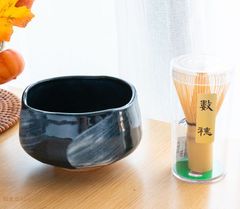 「新品茶道具 セット」日本製　美濃焼　青釉白刷毛  抹茶碗 初心者 抹茶セット 茶筅 茶杓付き  食器うつわ　贈り物 ギフト お祝い プレゼント